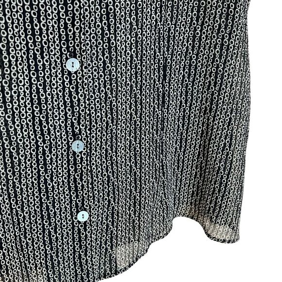 Covington Geometric Button Front Ruffle Neck Short Sleeve Blouse Black White 20W - Picture 5 of 8